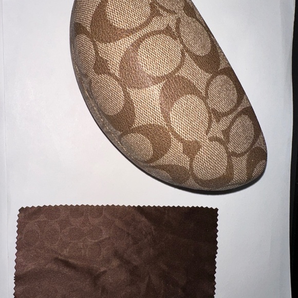 Coach Hard Eyeglasses Case – Brown Logo Clamshell with Cleaning Cloth - Picture 1 of 5